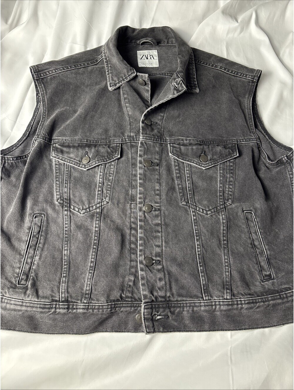 Zara Sleeveless Black Denim Jacket Vest